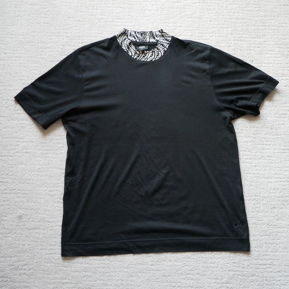 Fendi Roma Men FF Vertigo contrast collar Knit T-Shirt Made in Italy XXL
